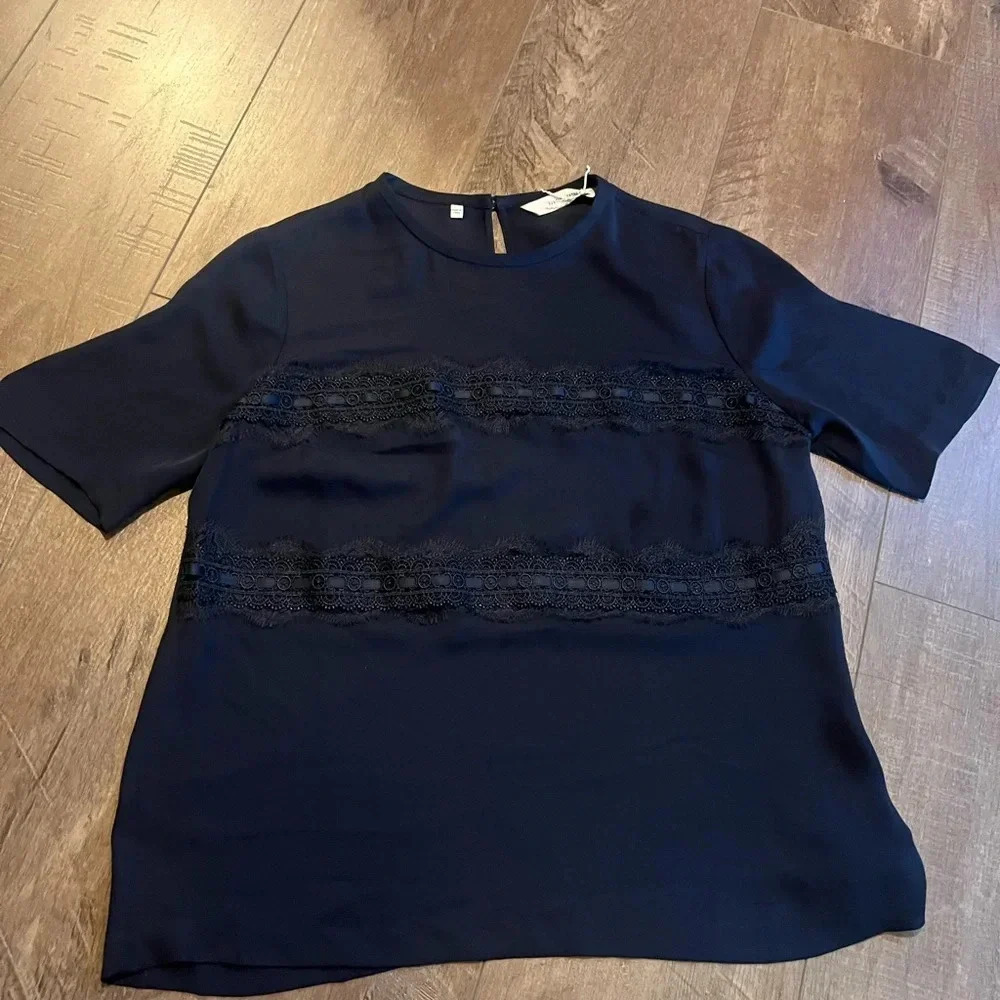 Rebecca Taylor Lace Stripe Silk Top - Picture 3 of 4